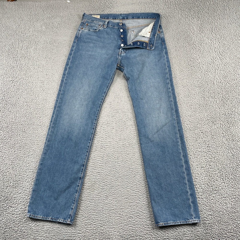 Levi's Jeans Mens 34 Blue 501 Original Fit Straight Leg Stretch Denim Button Fly